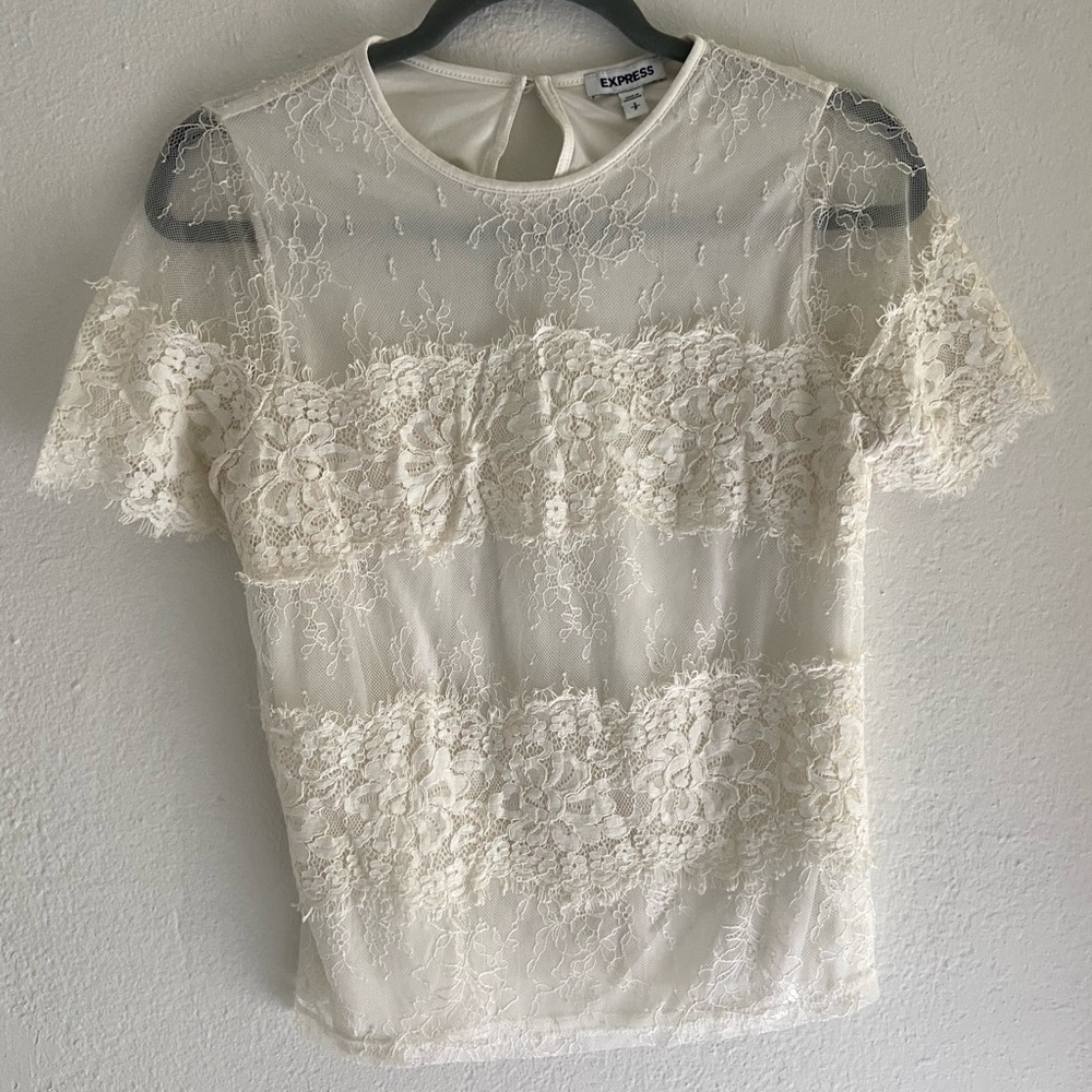 Express Ivory White Lace Blouse Top Small